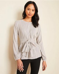 Ann Taylor Stripe Tie Waist Top