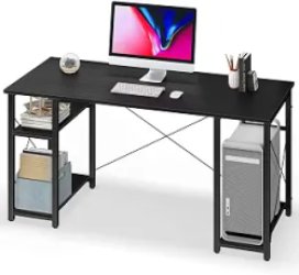 Coleshome Computer Desk with Storage Shelves 55 inch Home Office Desk with CPU Stand, Study Writing Desk Workstation for Small Space, Black