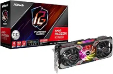 ASRock Radeon RX 6800 Phantom Gaming D 16GB OC Graphics Card, AMD RDNA 2 Architecture, 2190 MHz Boost Clock, 16GB GDDR6, Triple Fan Cooling, DisplayPort 1.4, HDMI 2.1